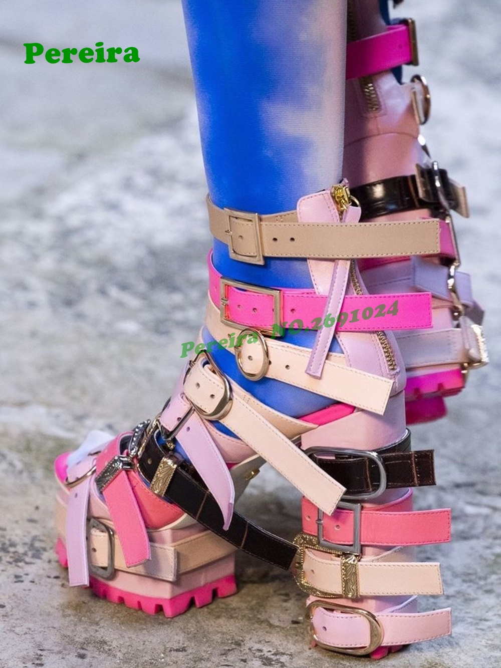 Crossfit High Gear - Patchwork Peep Toe Platform Chunky Heel